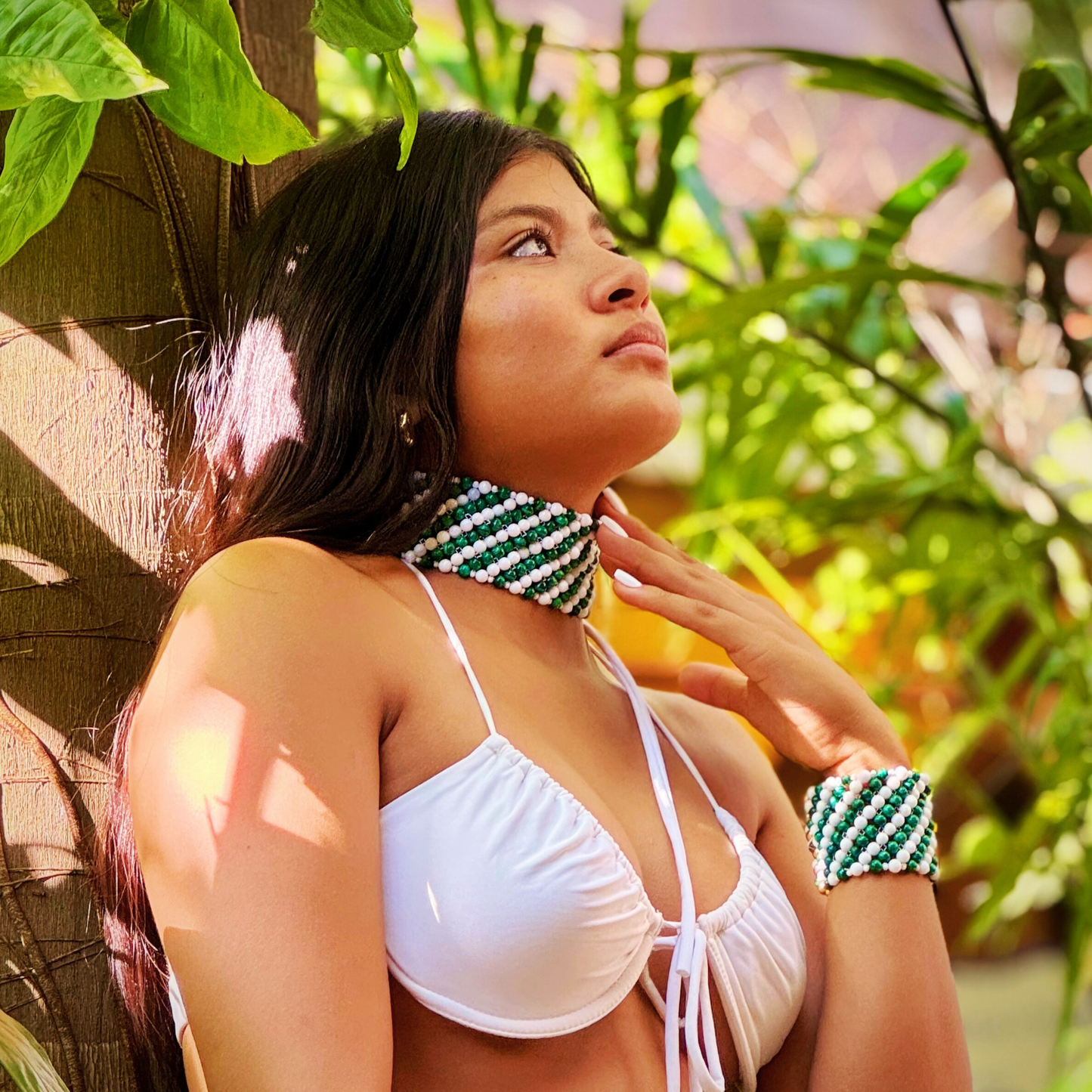SAHARA S3 Choker in Malachite + White Shell
