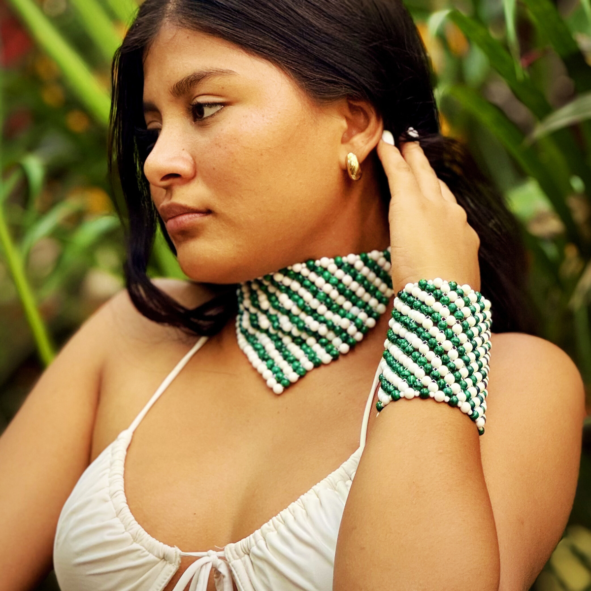 SAHARA S8 Bracelet, Striped, Malachite + White Shell