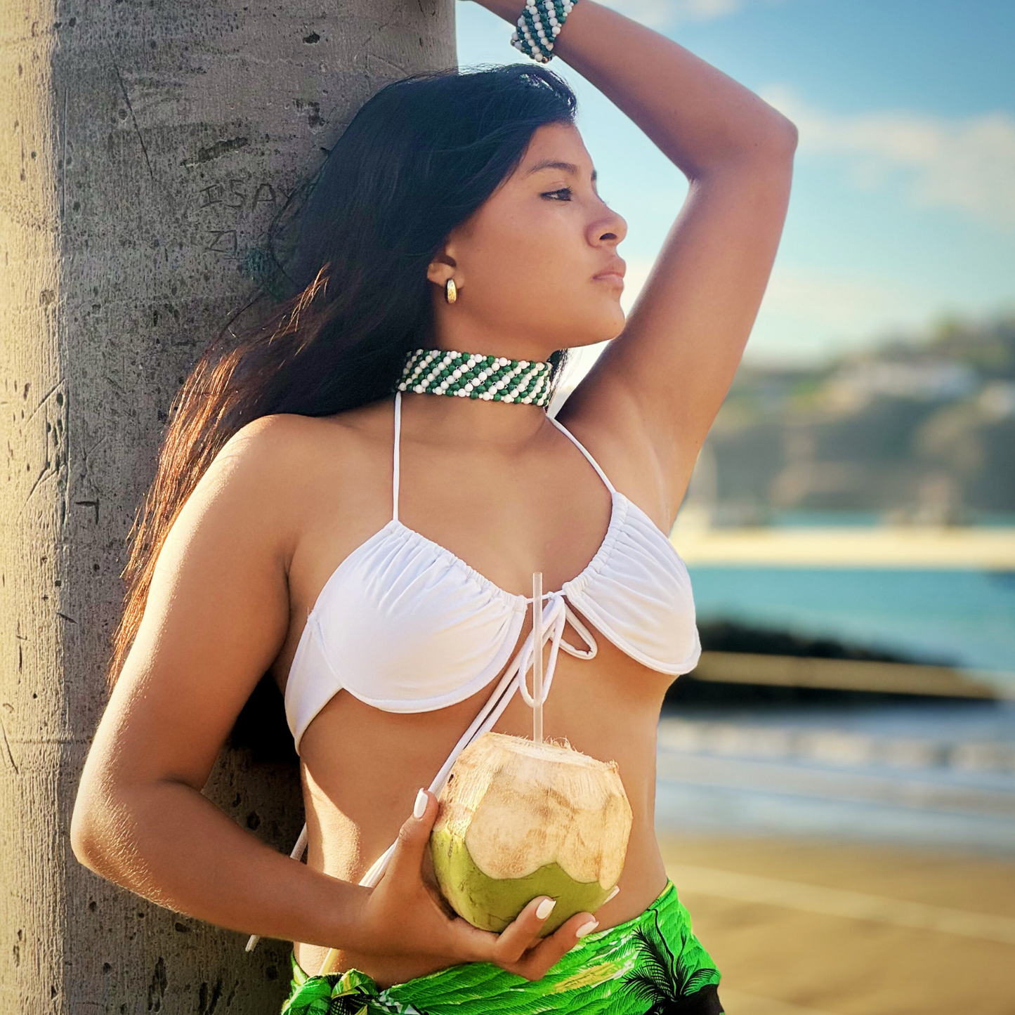 SAHARA S4 Choker in Malachite + White Shell