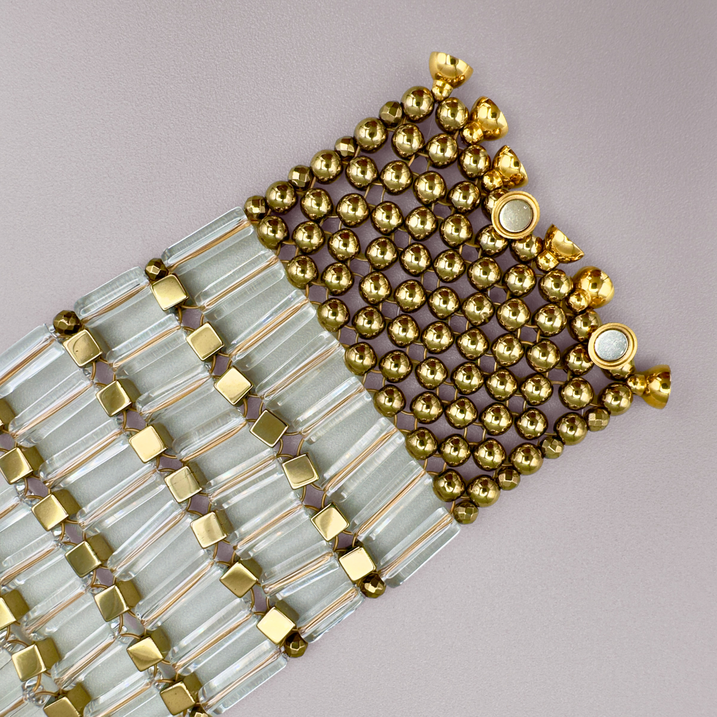 Bracelet in Clear Quartz + Gold