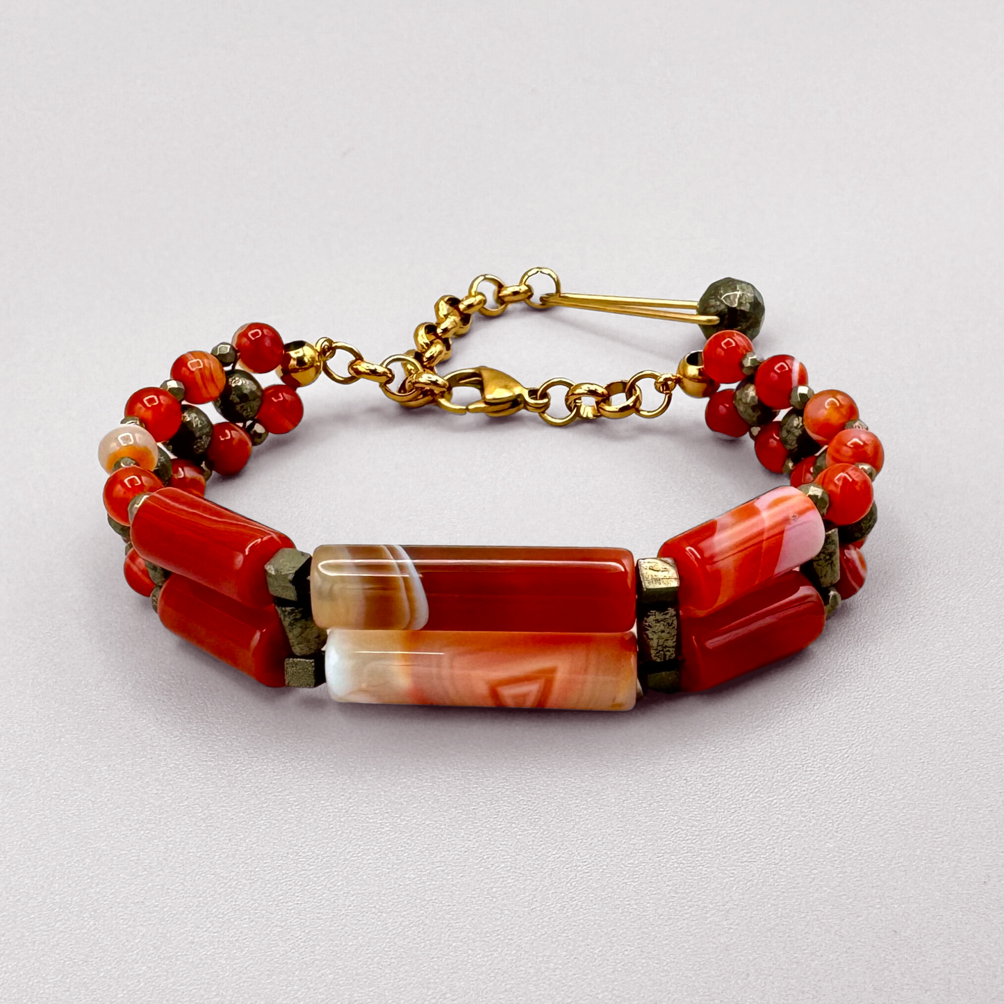 Red Sardonyx + Pyrite Bracelet