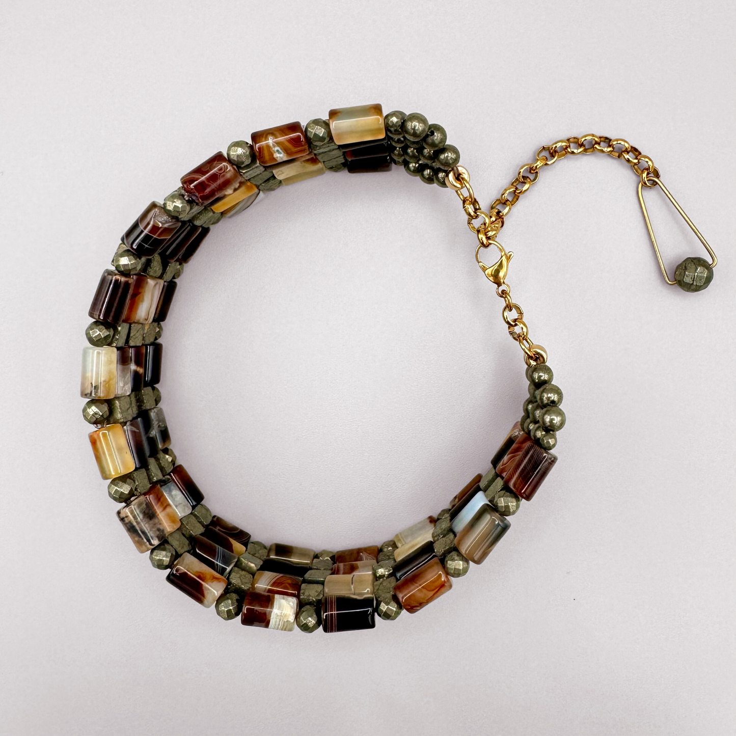 Brown Agate + Pyrite Choker