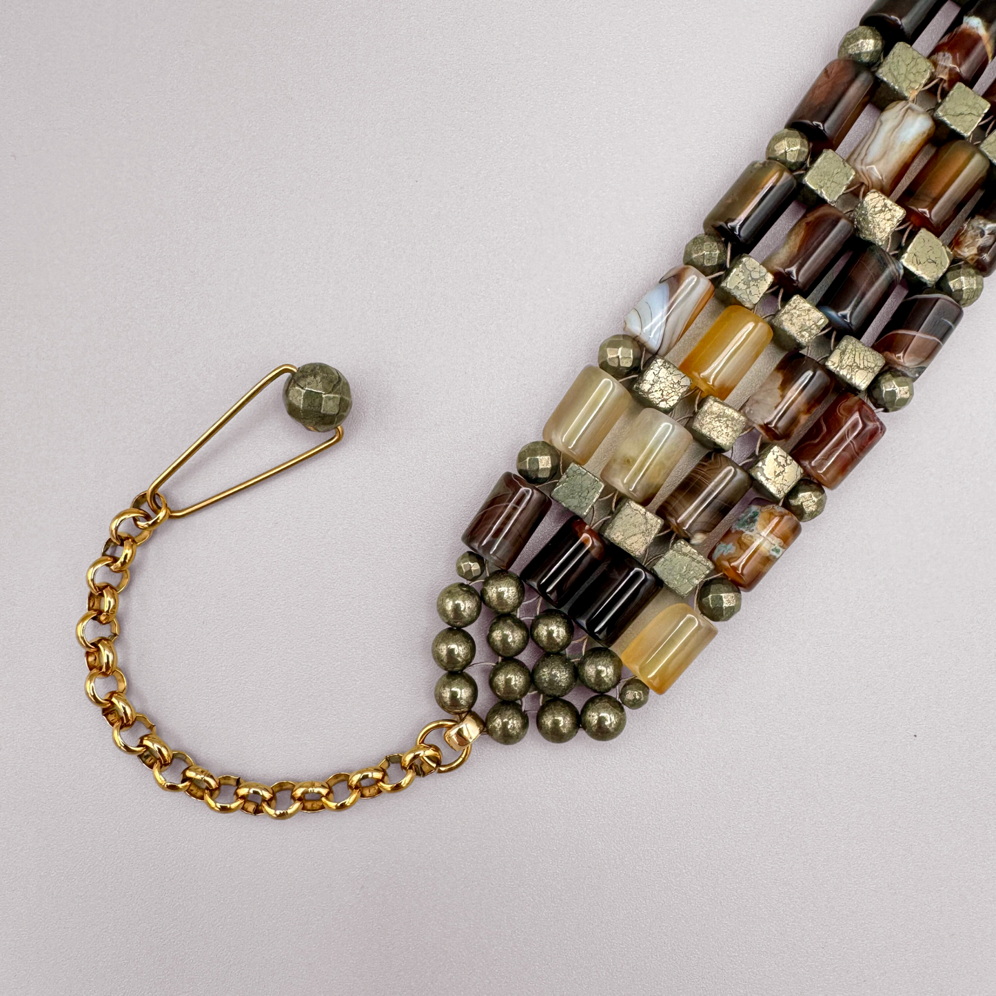 Brown Agate + Pyrite Choker