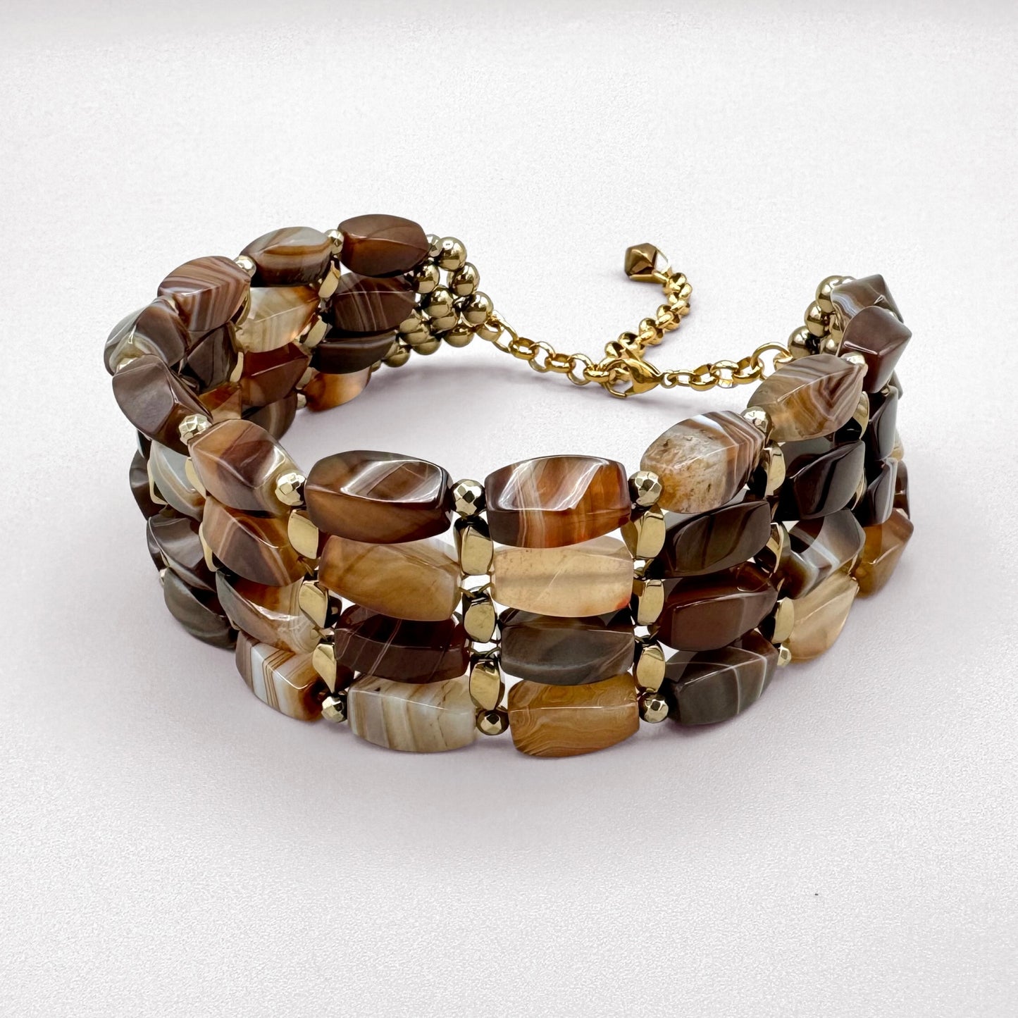 Brown Agate + Gold Choker