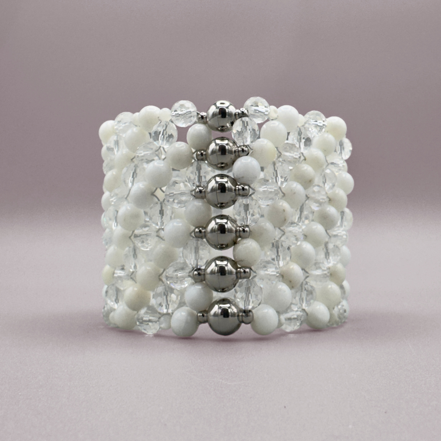 SAHARA S3 Bracelet in White Shell + Clear Quartz
