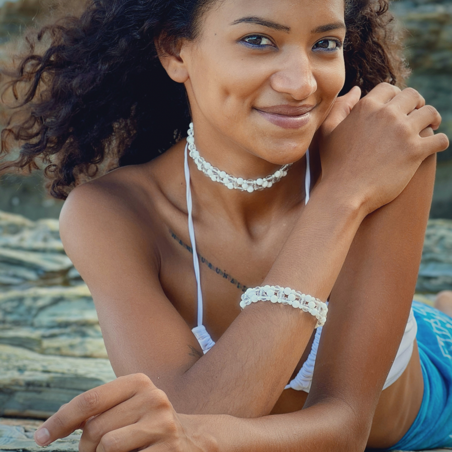 SAHARA S2 Bracelet in White Shell + Clear Quartz