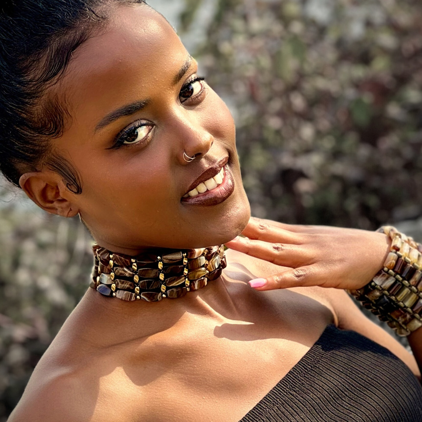 Brown Agate + Gold Choker
