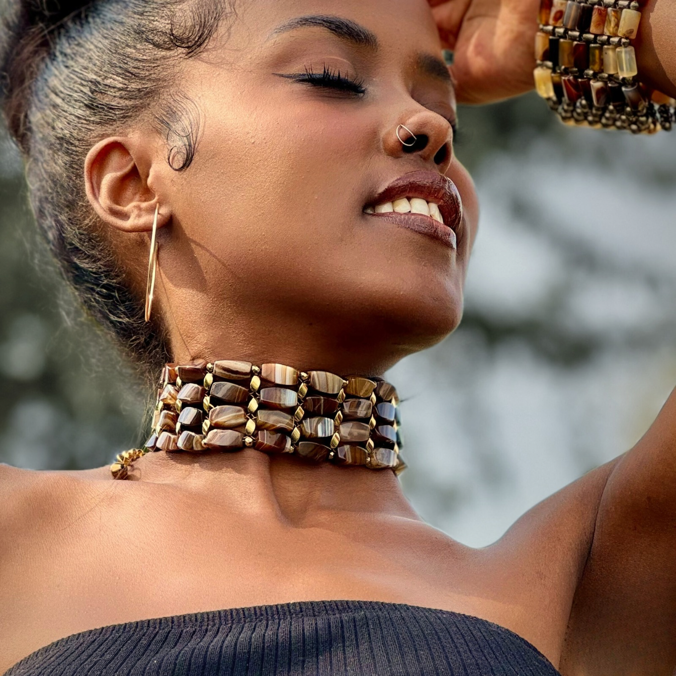 Brown Agate + Gold Choker