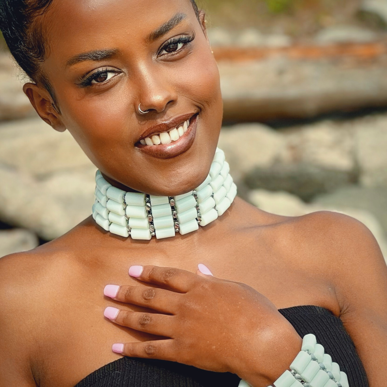 White Jade + Silver Choker