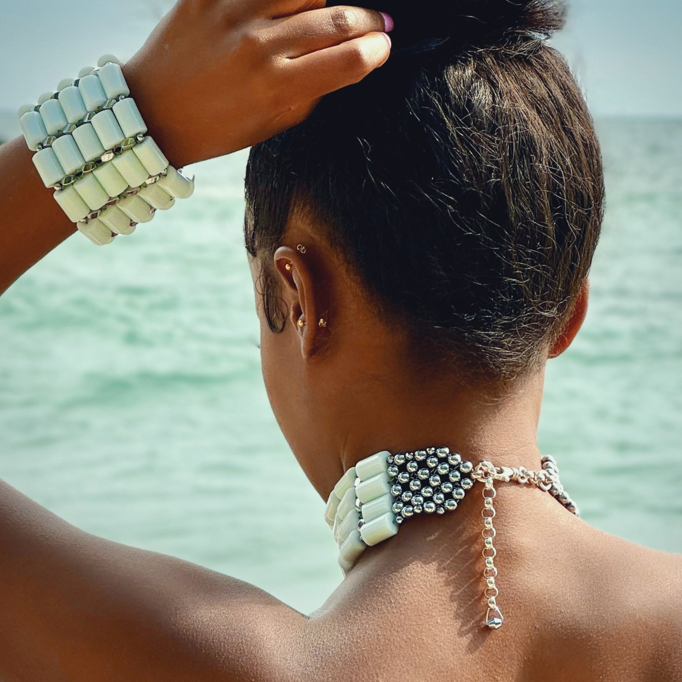 White Jade + Silver Choker