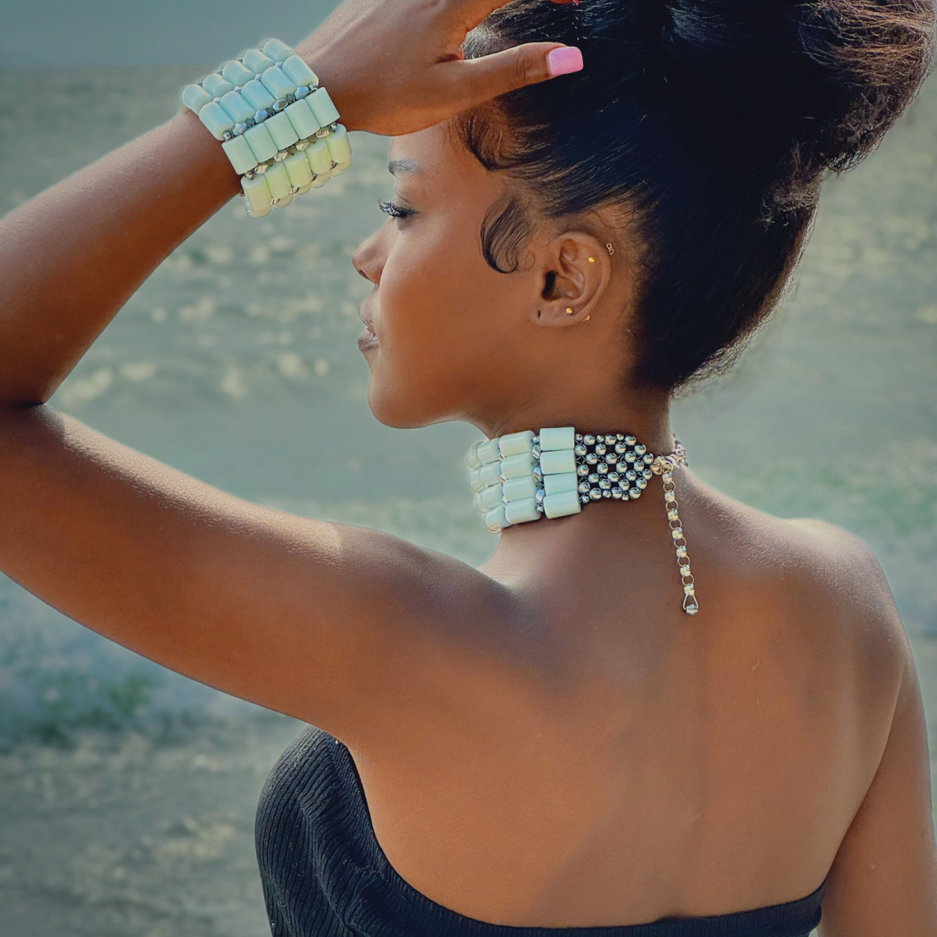 White Jade + Silver Choker