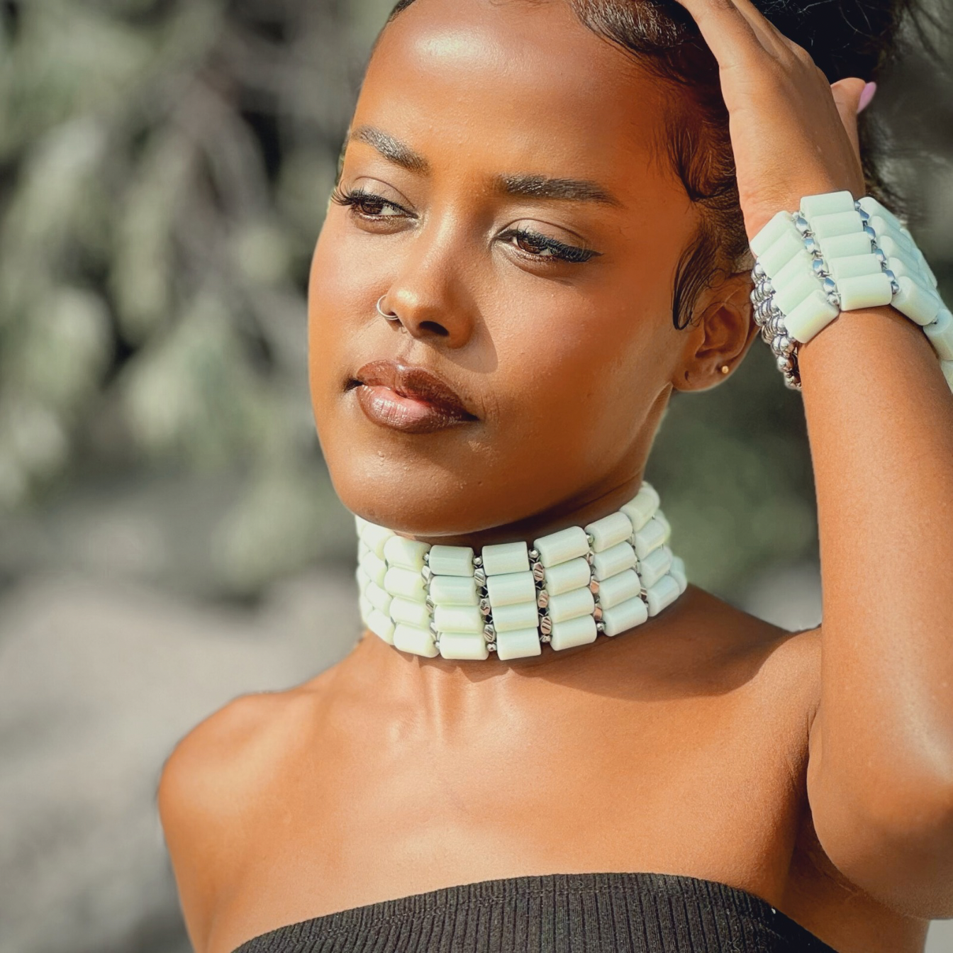 White Jade + Silver Choker