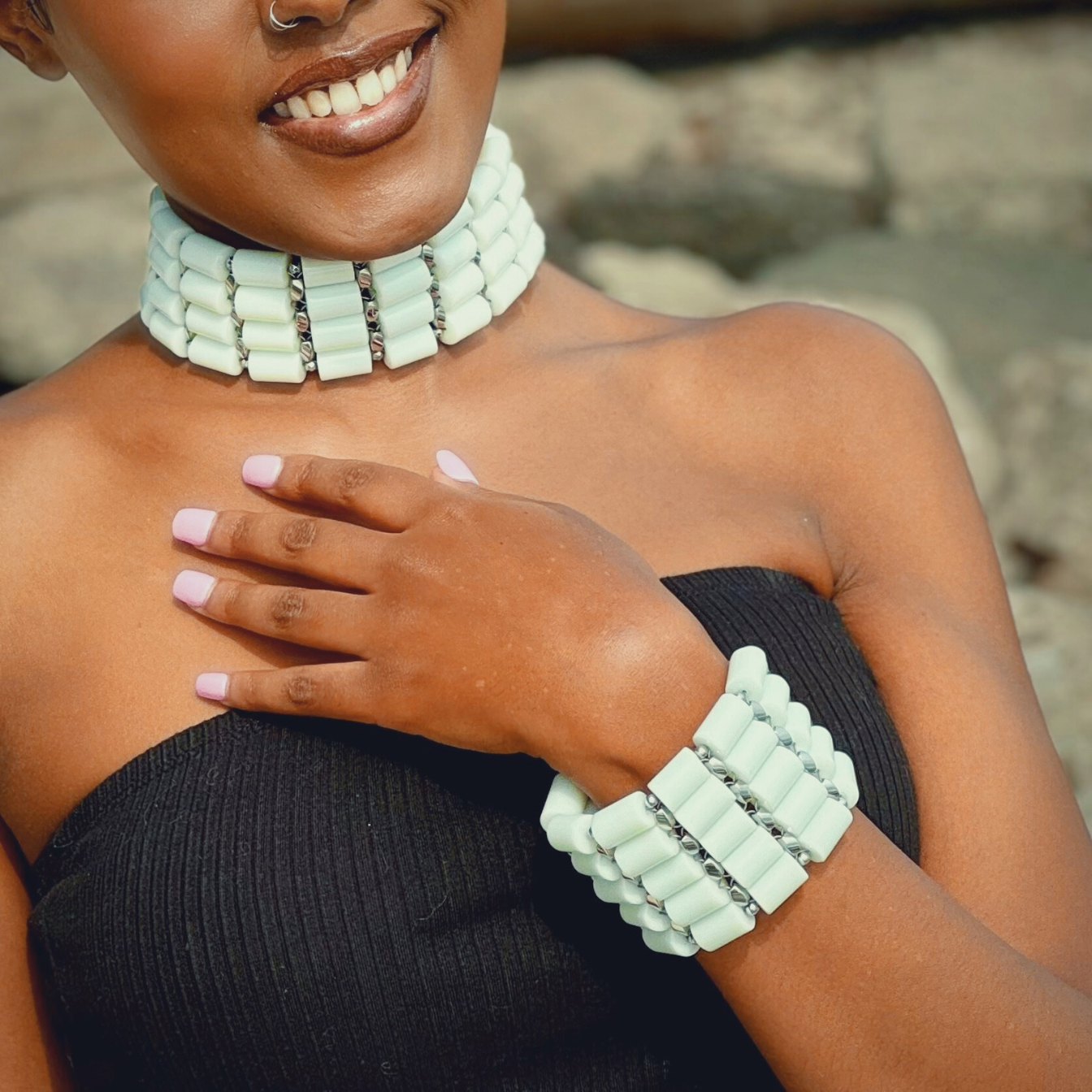 White Jade + Silver Bracelet