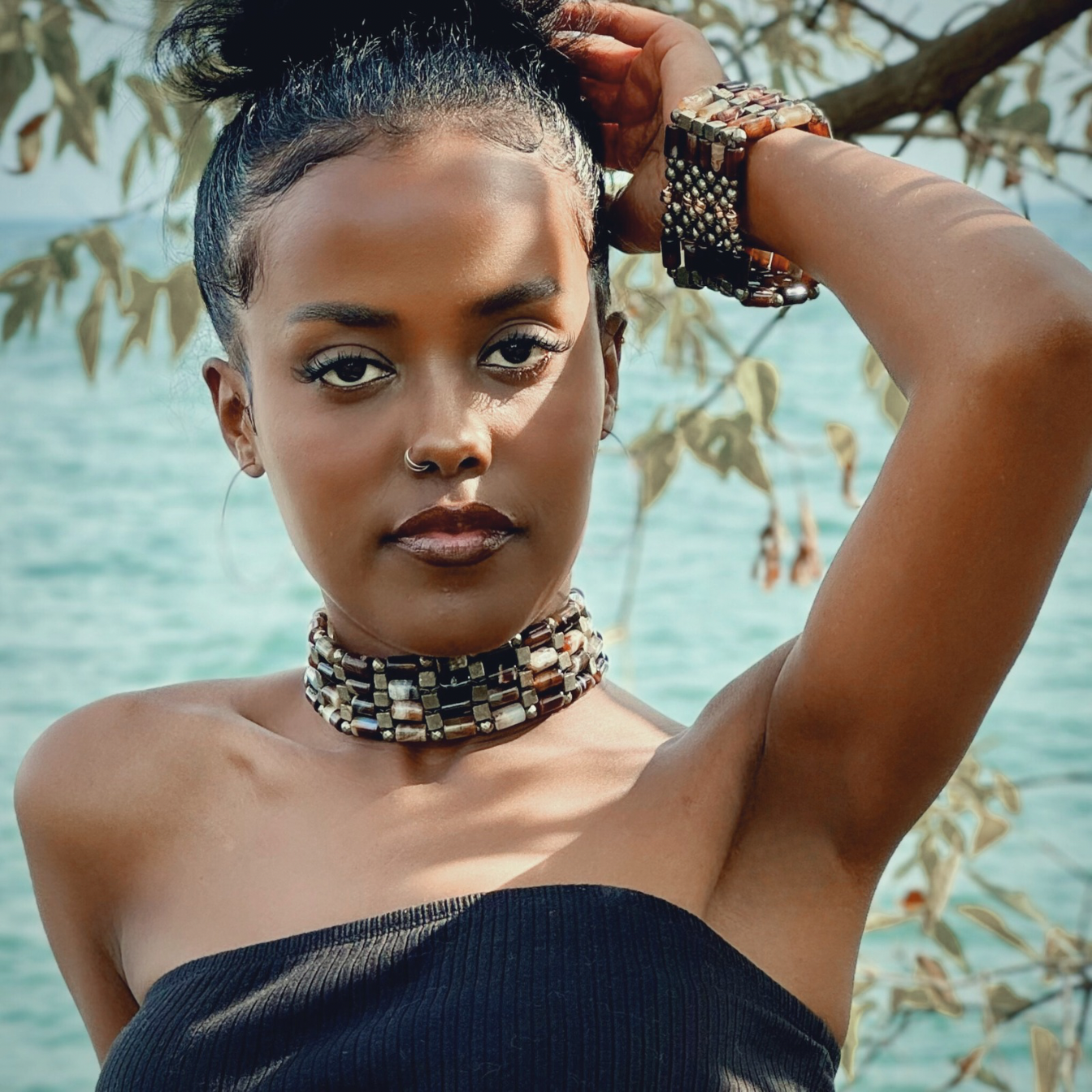 Brown Agate + Pyrite Choker