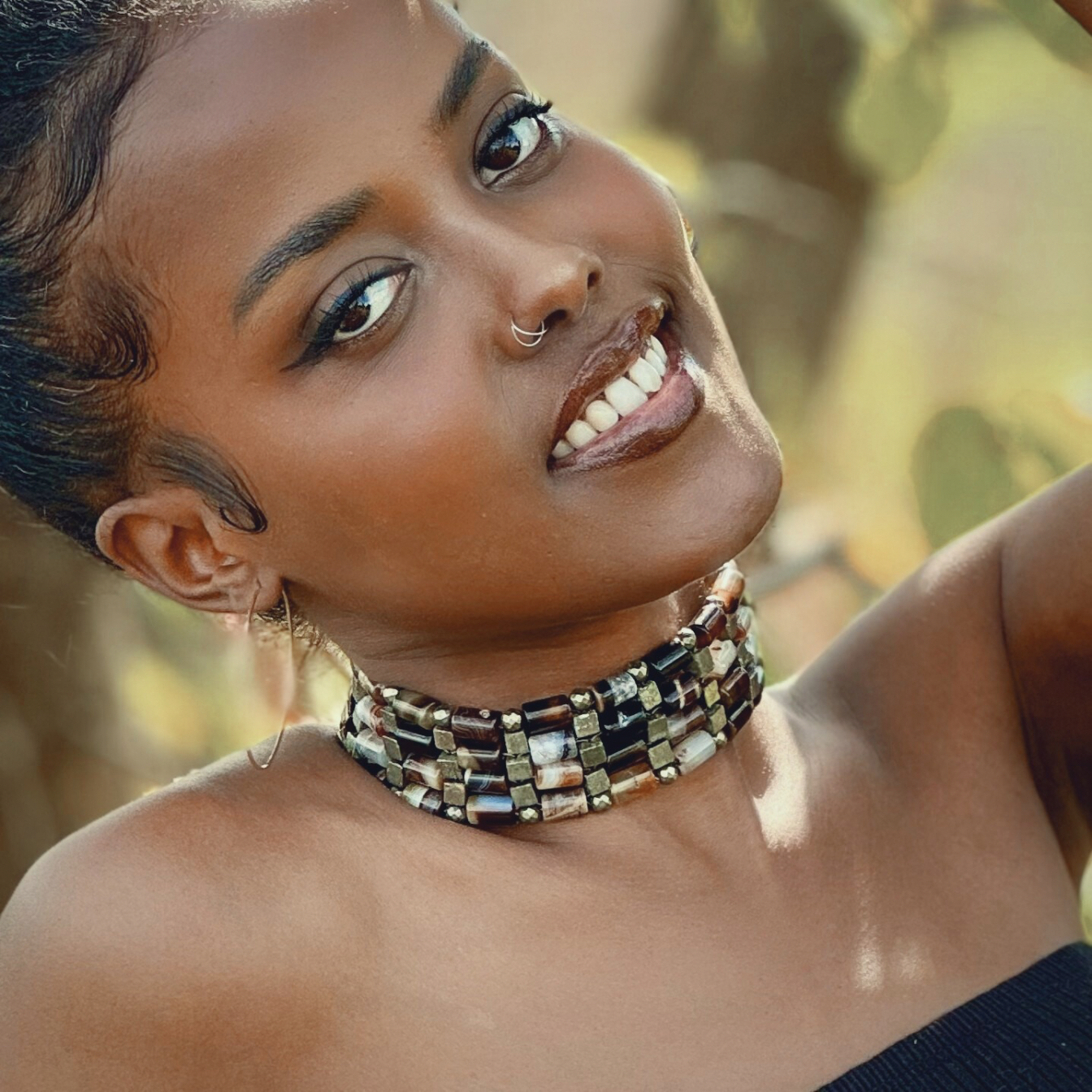 Brown Agate + Pyrite Choker