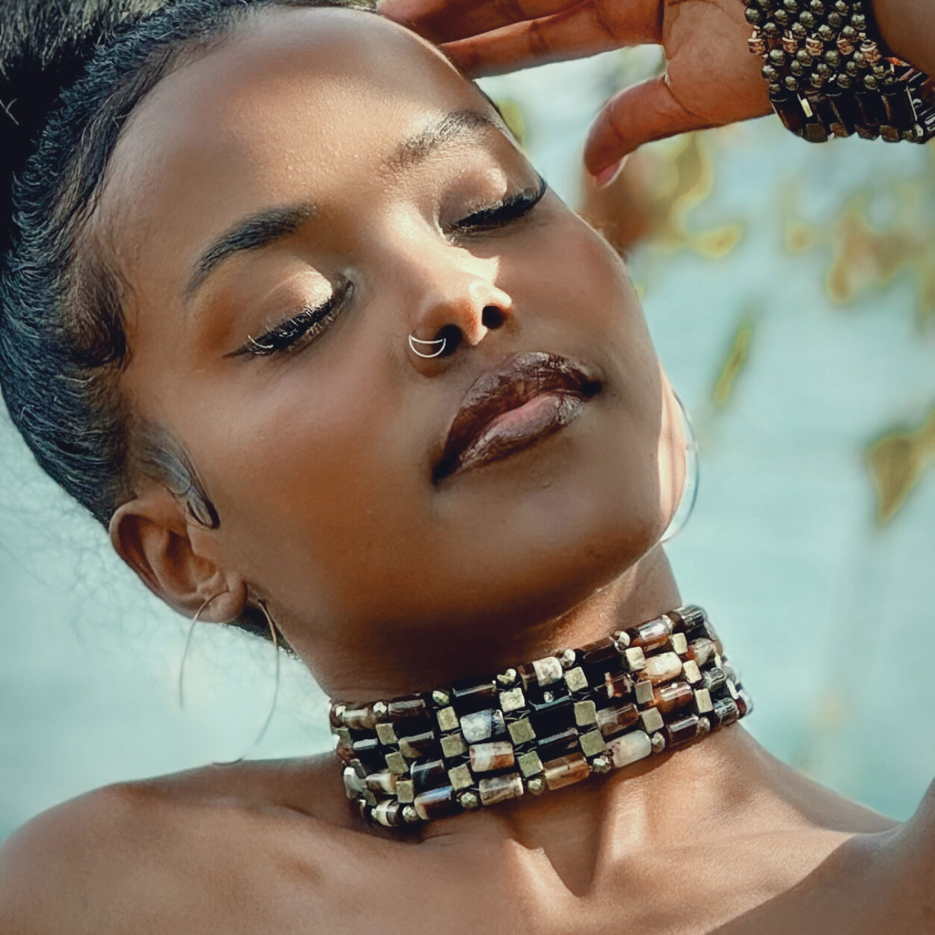 Brown Agate + Pyrite Choker
