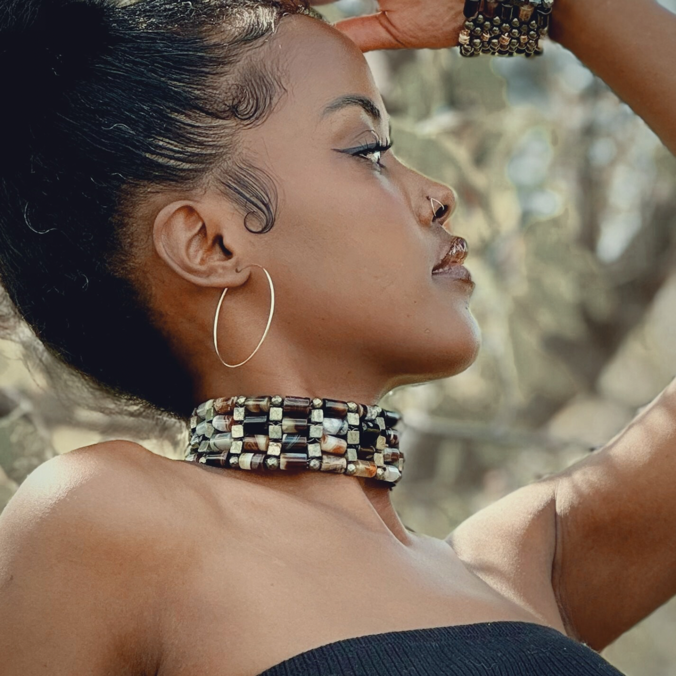 Brown Agate + Pyrite Choker