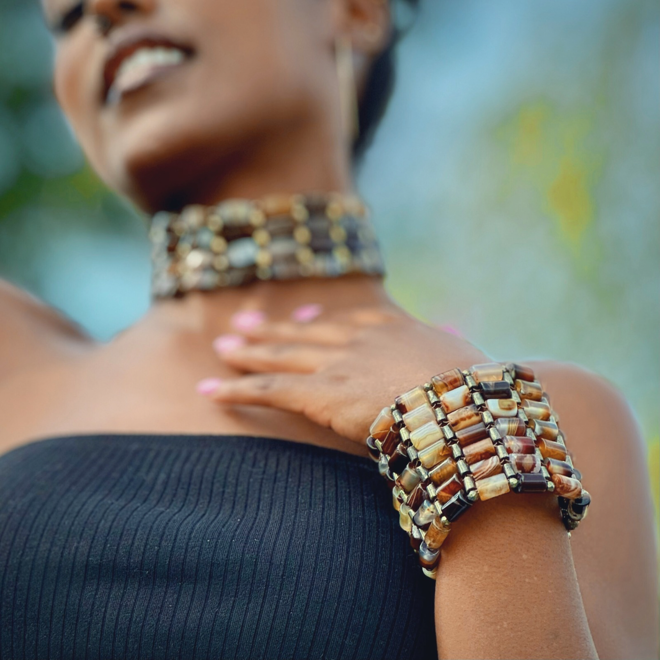 Brown Agate + Pyrite Bracelet