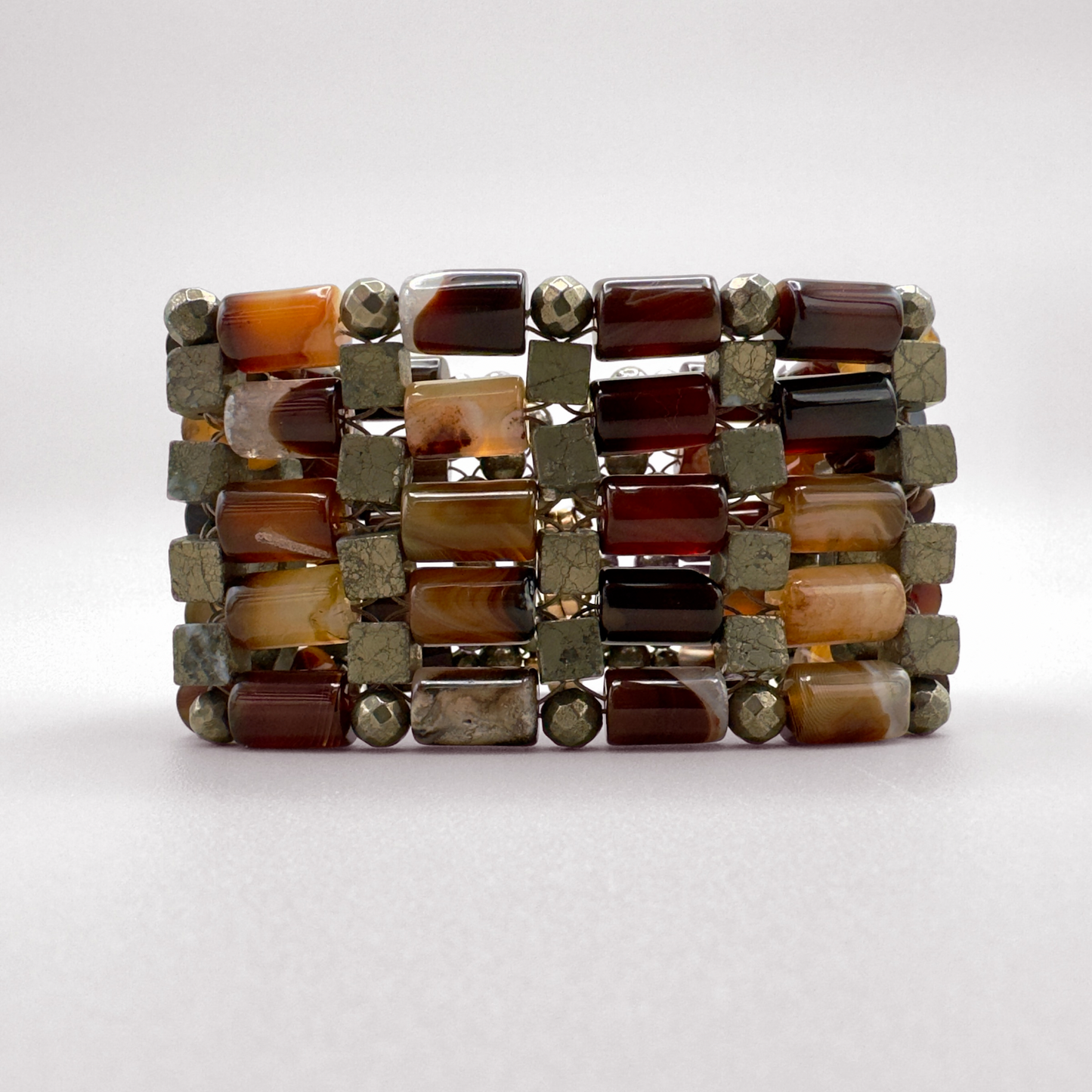 Brown Agate + Pyrite Beaded Bangle