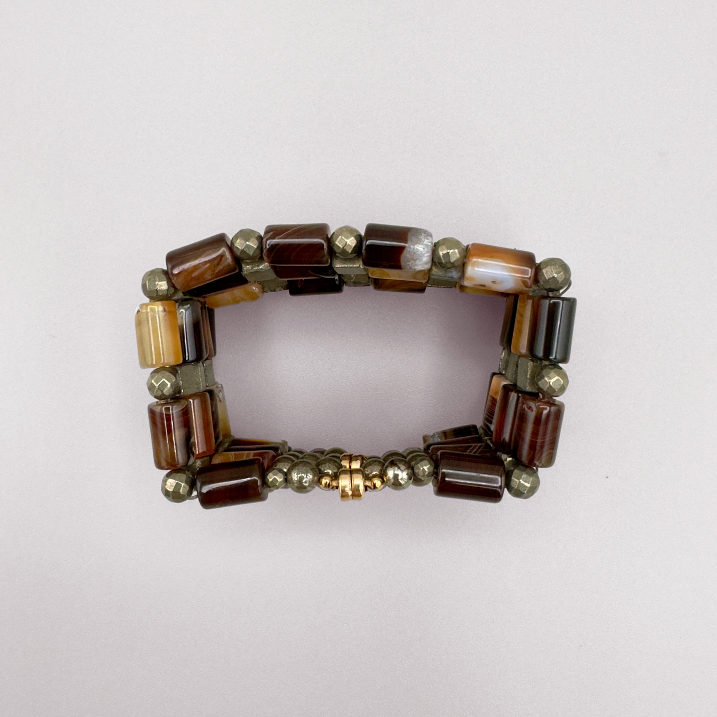 Brown Agate + Pyrite Beaded Bangle