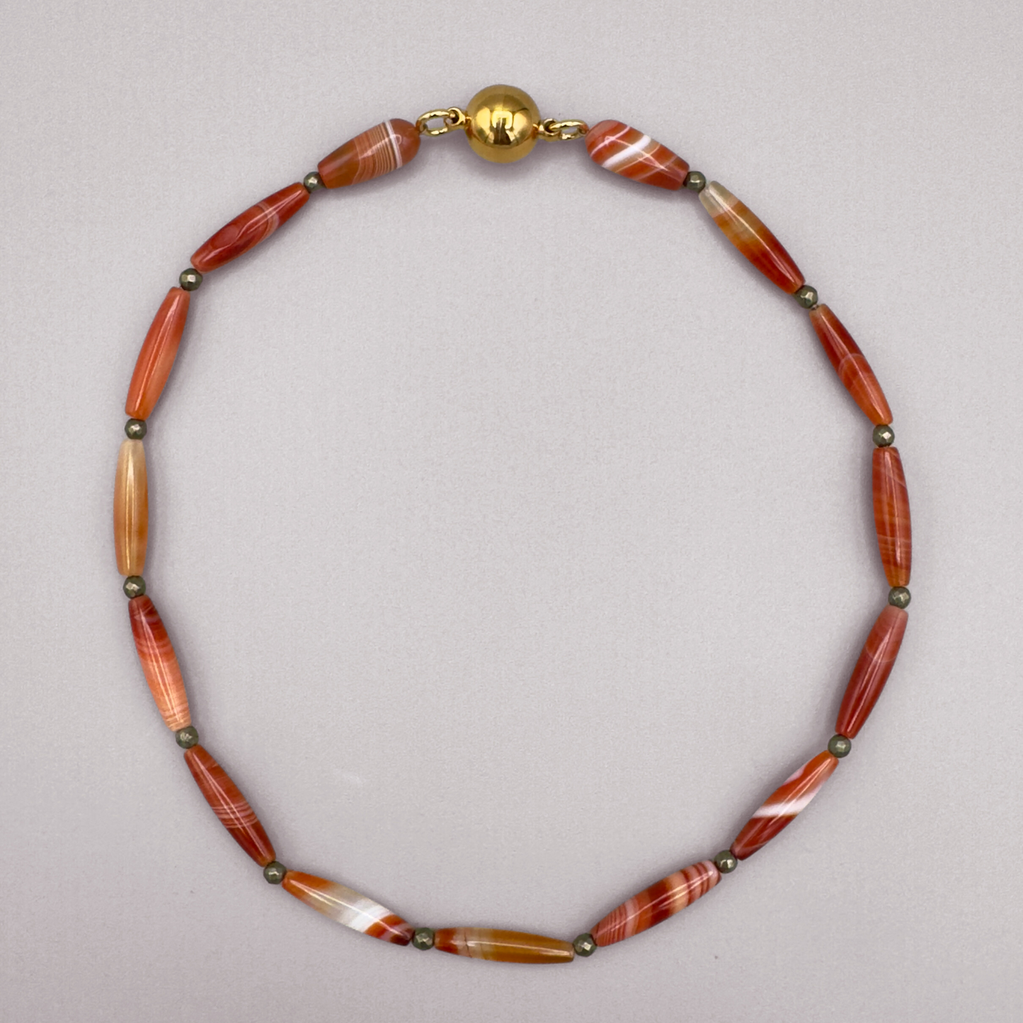 Magnetic Necklace in Red Sardonyx + Pyrite