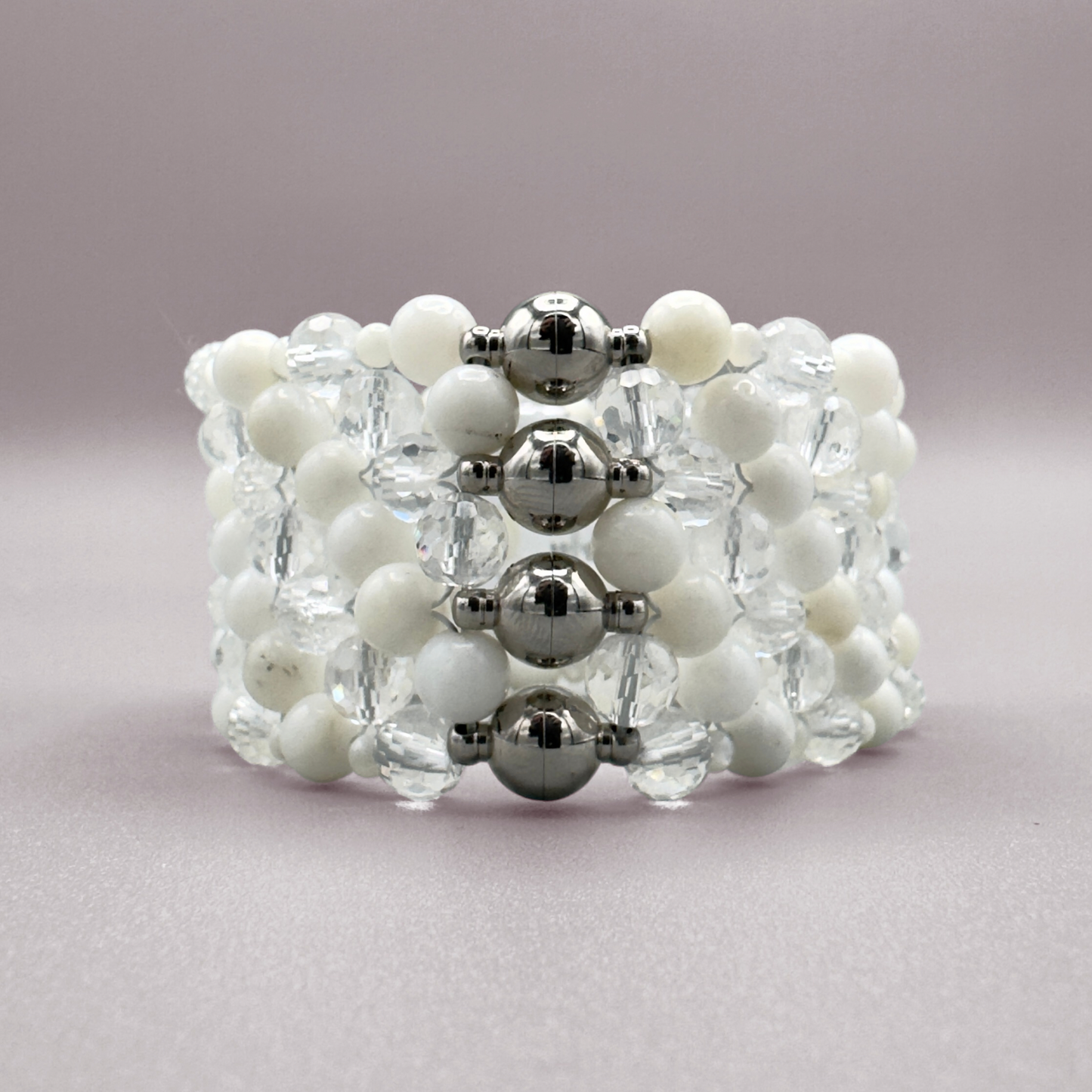 SAHARA S4 Bracelet in White Shell + Clear Quartz