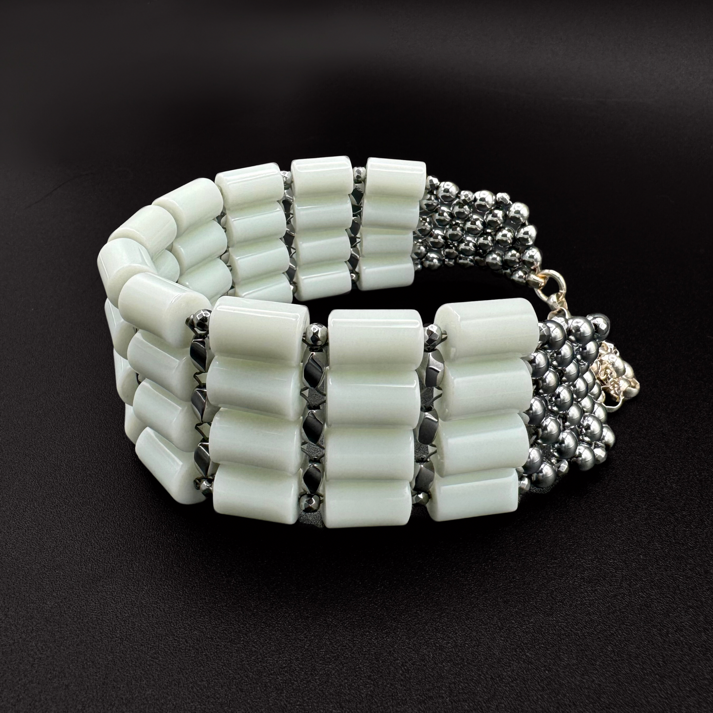 White Jade + Silver Choker