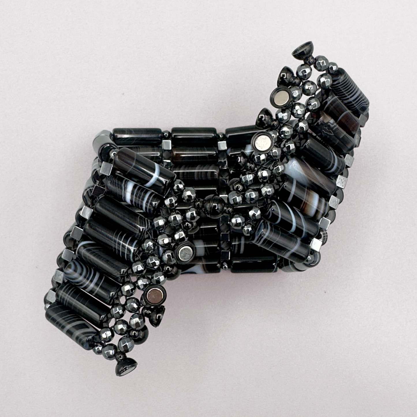 Beaded Bangle in Black Sardonyx + Hematite