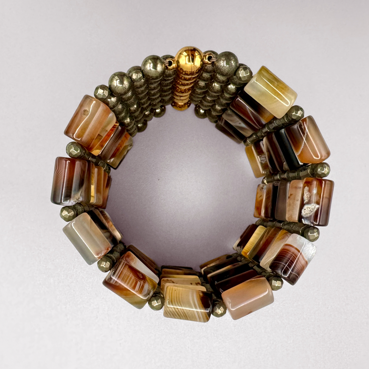 Brown Agate + Pyrite Bracelet