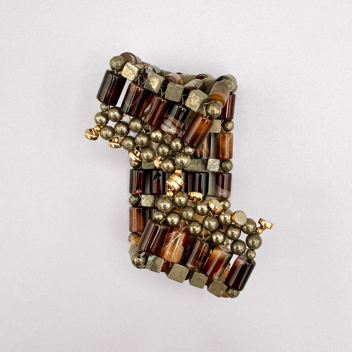 Brown Agate + Pyrite Beaded Bangle