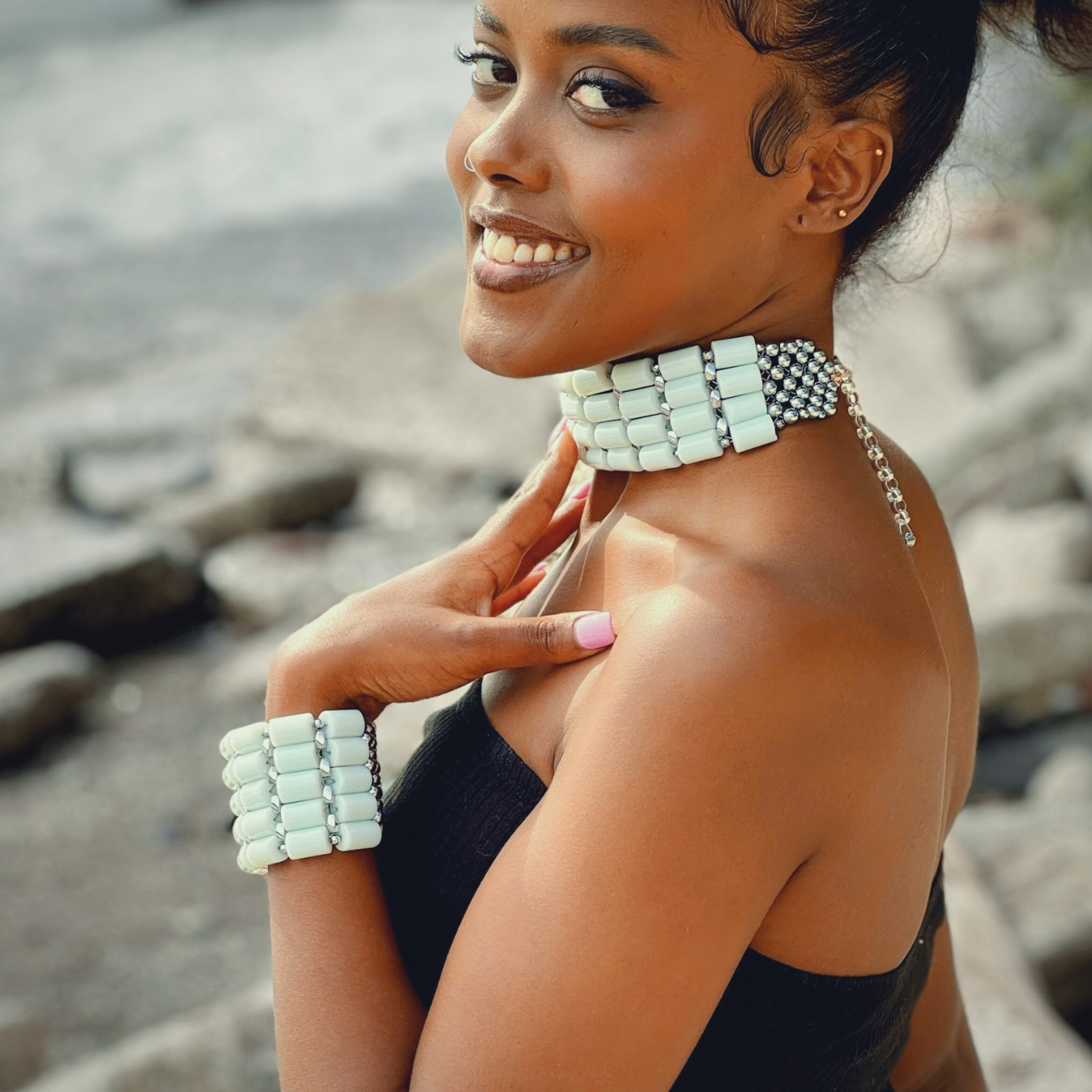 White Jade + Silver Bracelet
