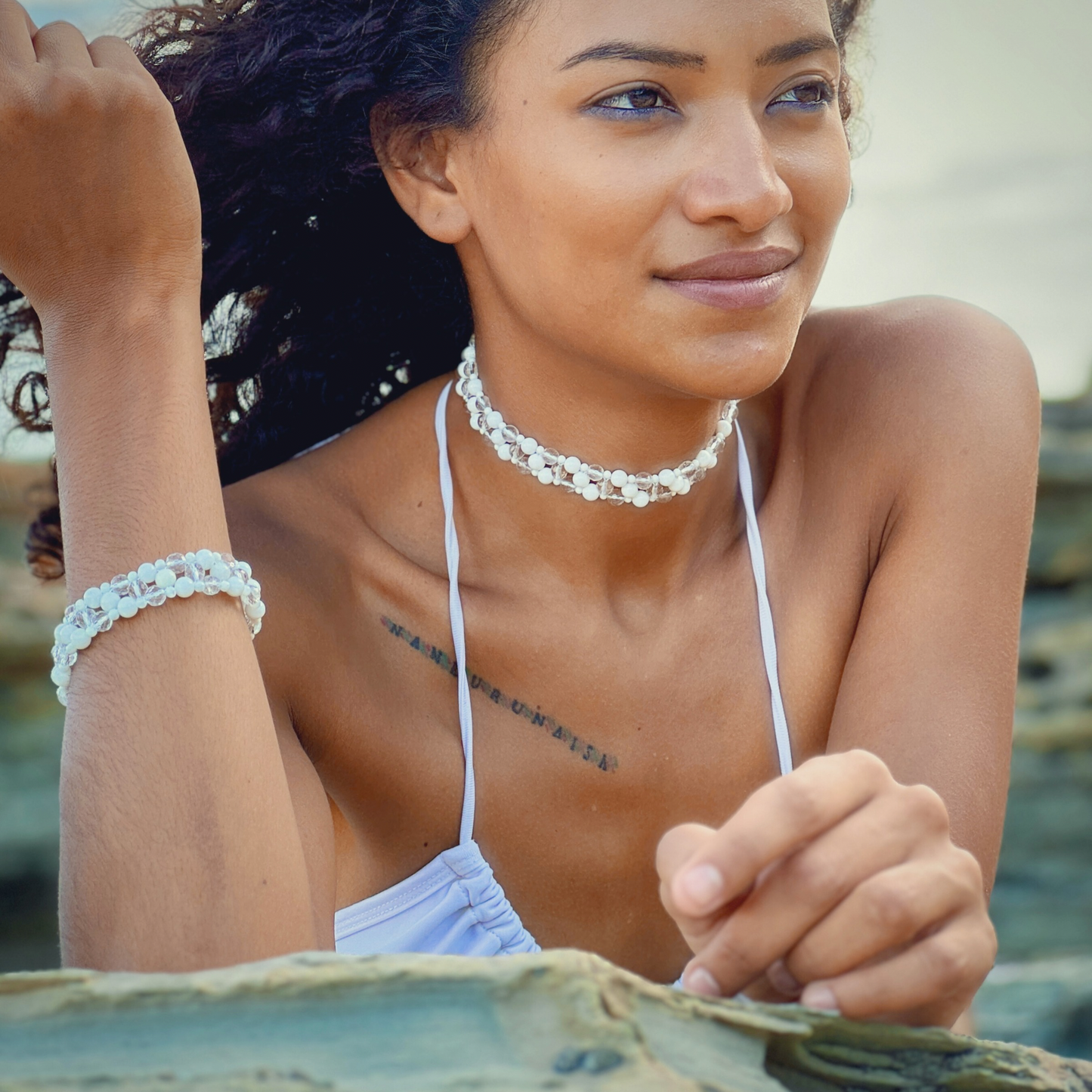 SAHARA S2 Bracelet in White Shell + Clear Quartz