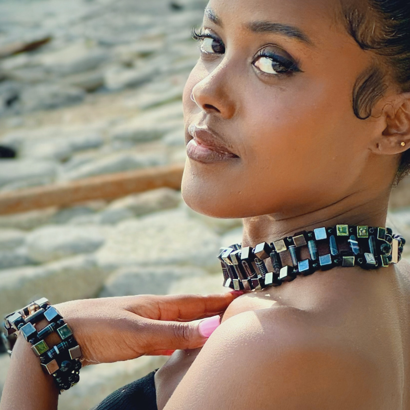 Hematite + Black Sardonyx Necklace