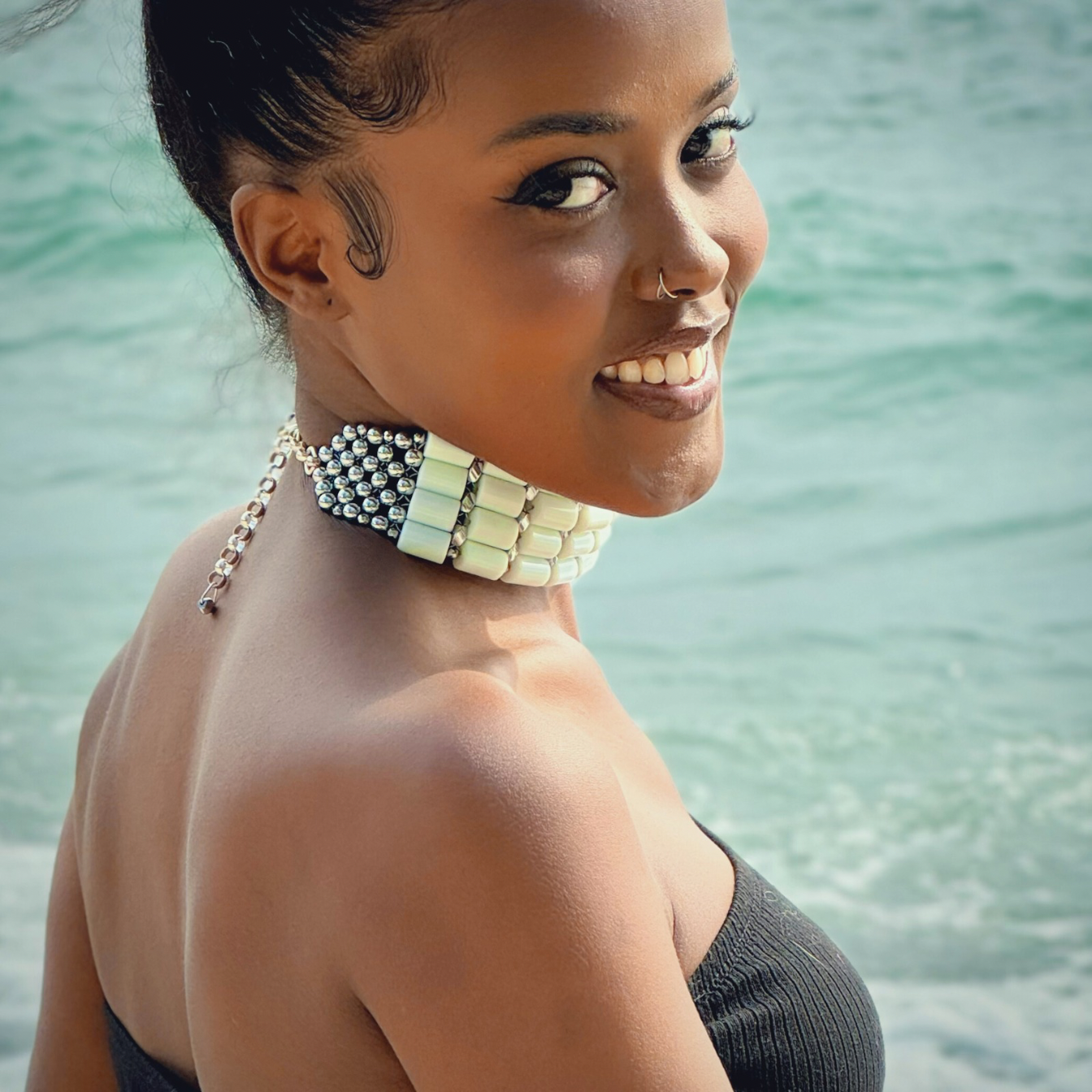 White Jade + Silver Choker