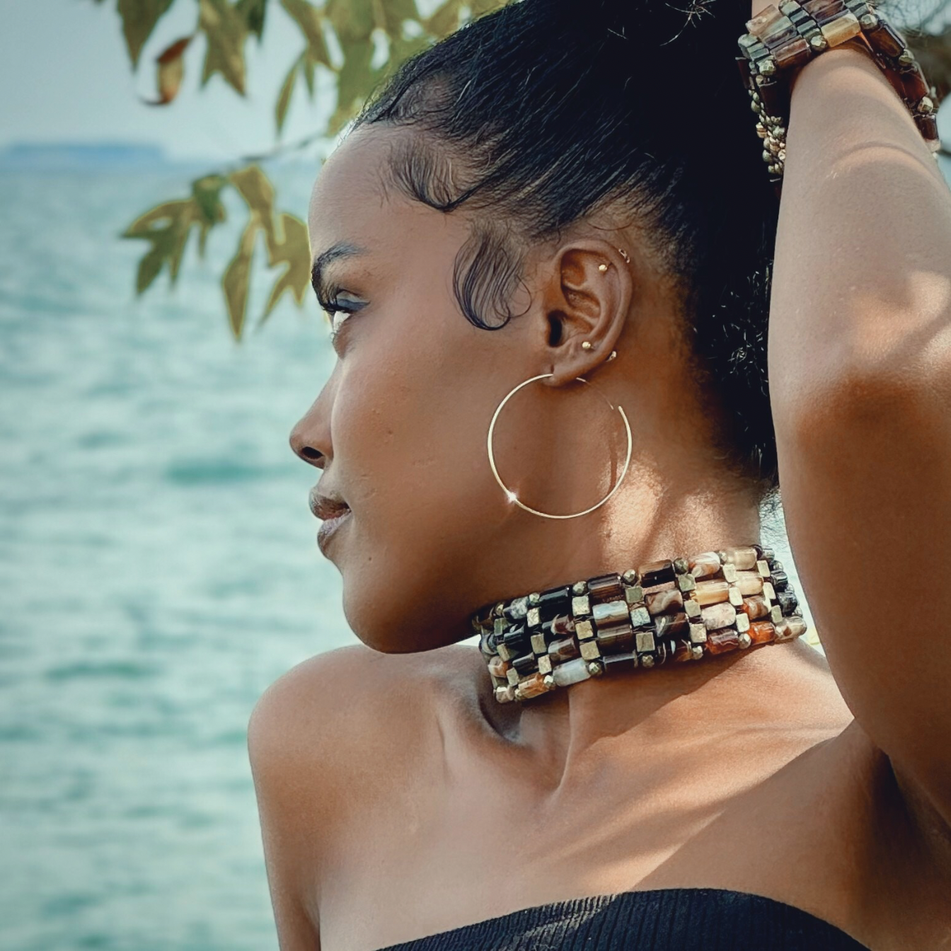 Brown Agate + Pyrite Choker