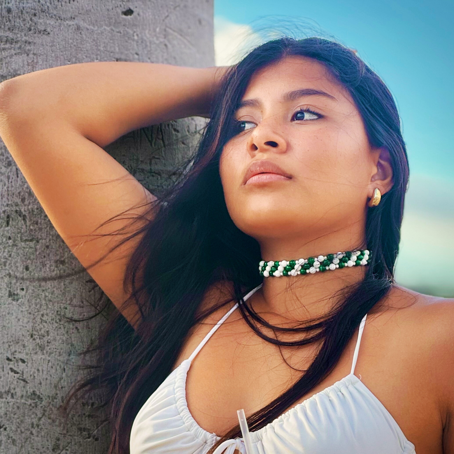 SAHARA S2 Choker in Malachite + White Shell