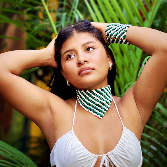 SAHARA S12 Choker in Malachite + White Shell
