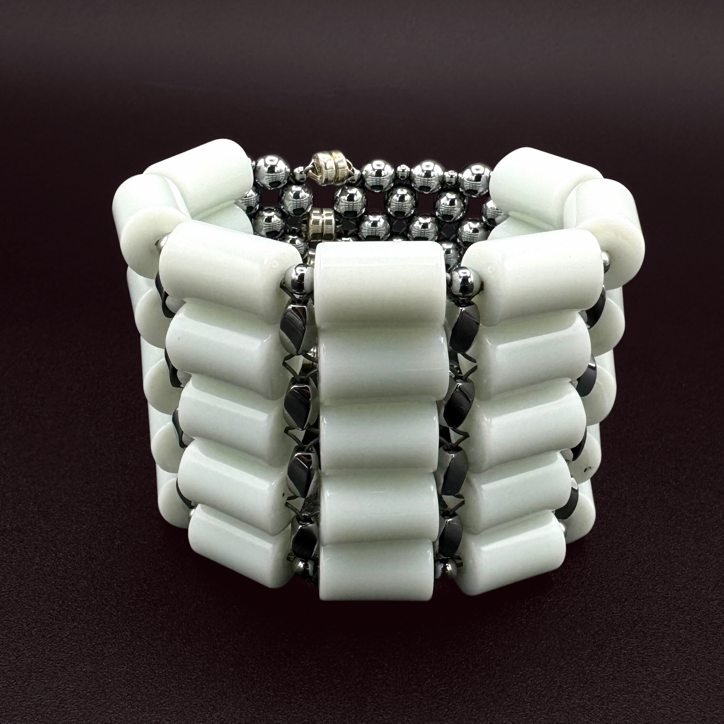 White Jade + Silver Bracelet