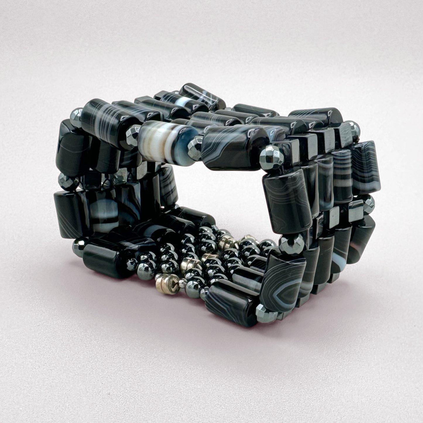 Black Sardonyx + Hematite Beaded Bangle