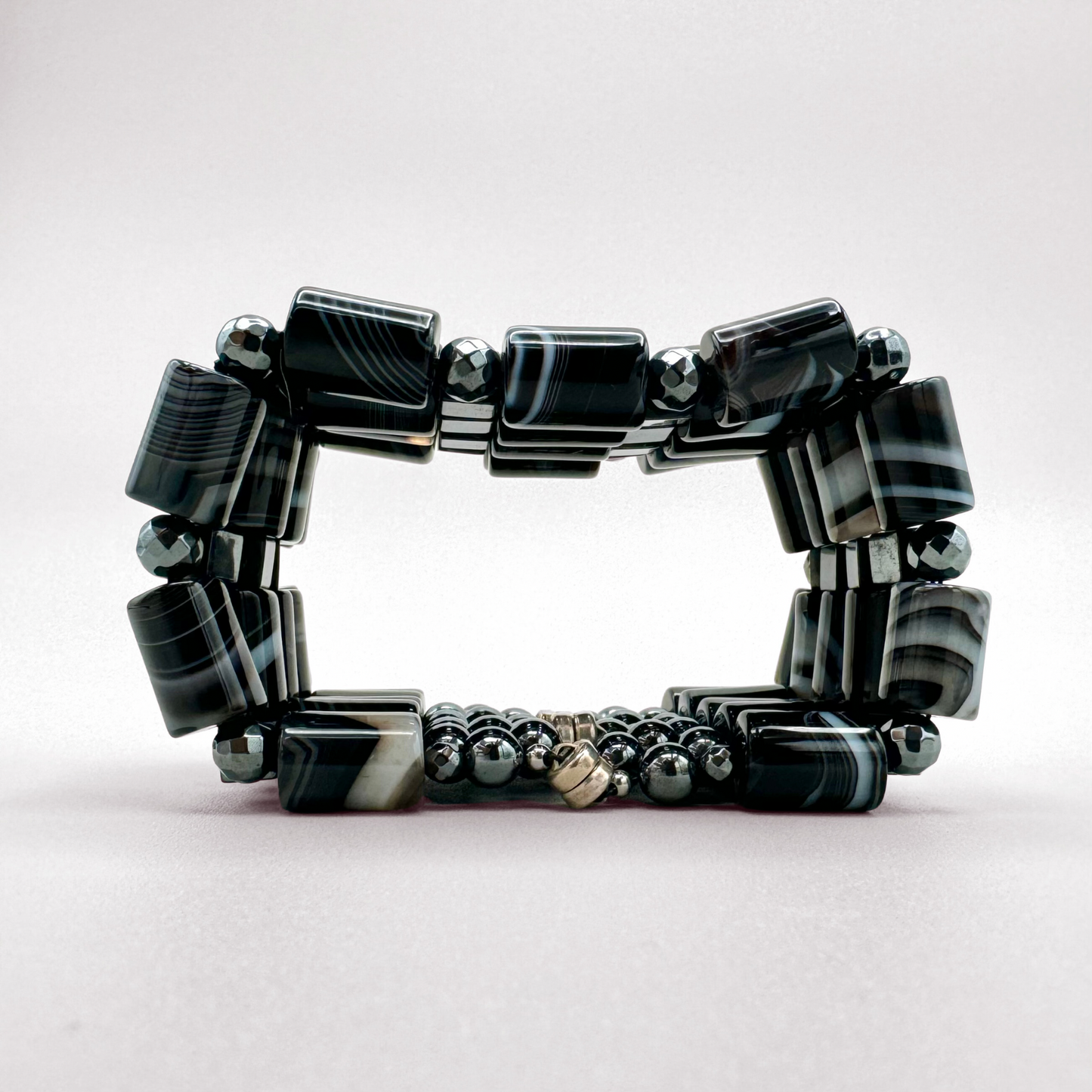 Black Sardonyx + Hematite Beaded Bangle