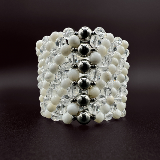 SAHARA S6 Bracelet in White Shell + Clear Quartz