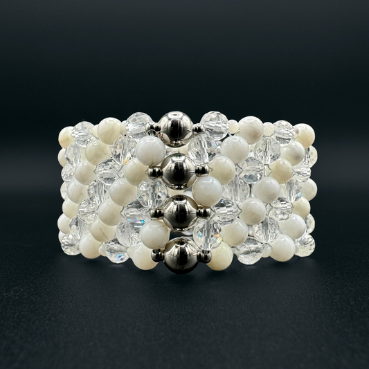 SAHARA S4 Bracelet in White Shell + Clear Quartz