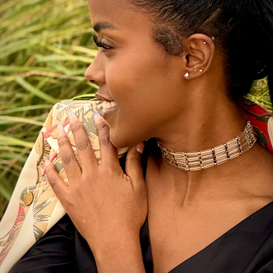 Choker in Clear Quartz + Gold