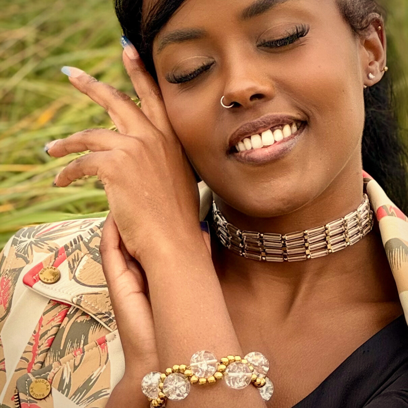 Choker in Clear Quartz + Gold