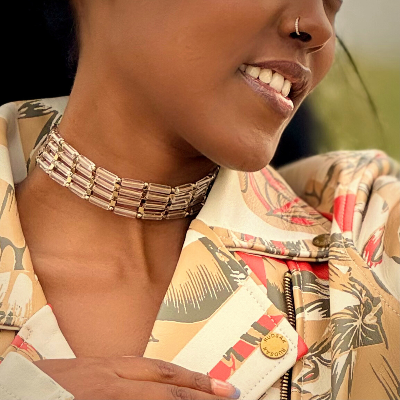 Choker in Clear Quartz + Gold