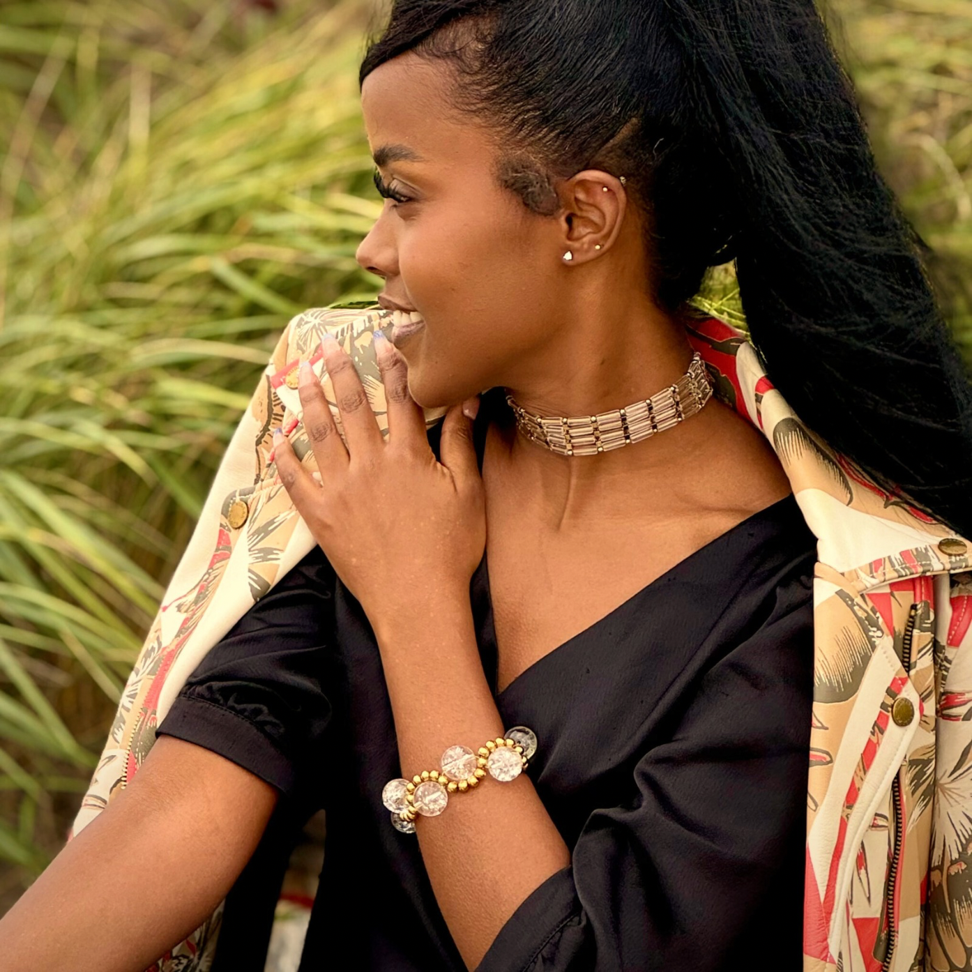 SERPENT 20 Bracelet in Crackle Quartz + Gold