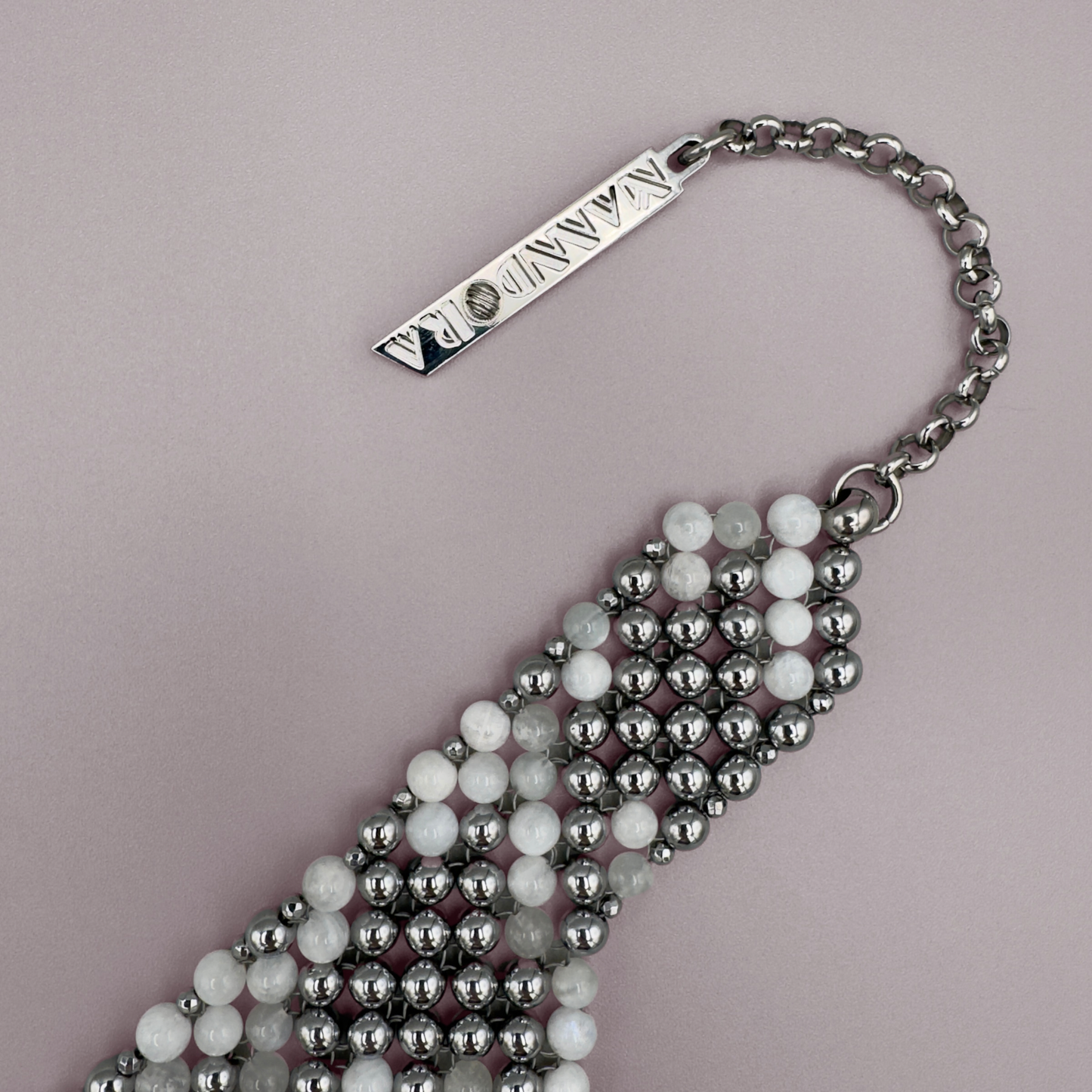 SAHARA S12 Choker in White Moonstone + Silver