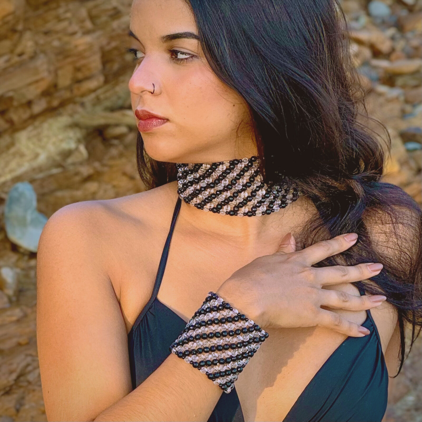 SAHARA S8 Bracelet in Black Onyx + Clear Quartz