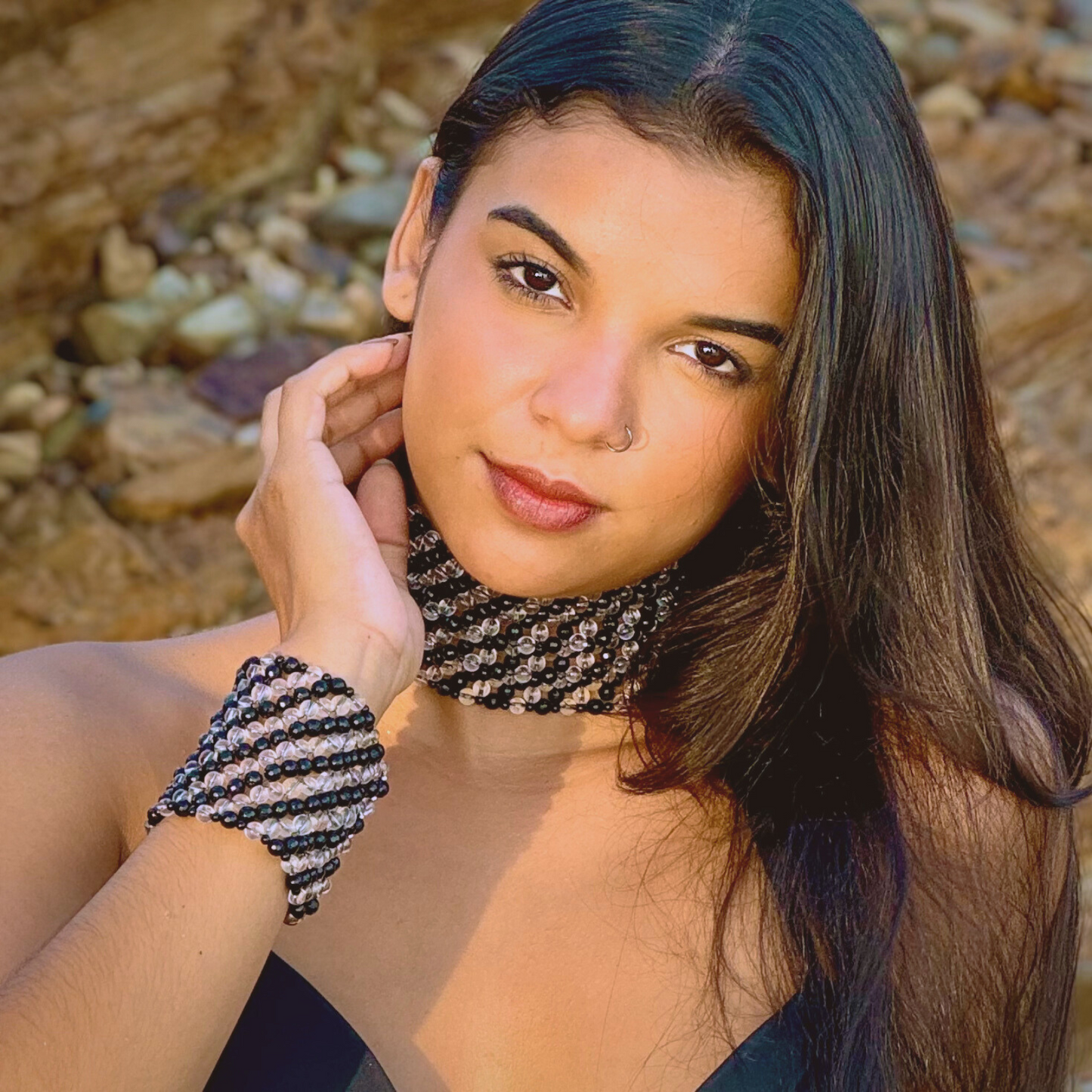 SAHARA S8 Bracelet in Black Onyx + Clear Quartz