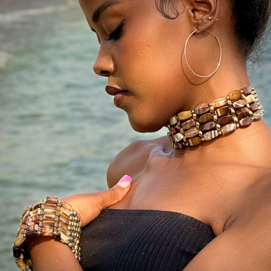 Brown Agate + Gold Choker